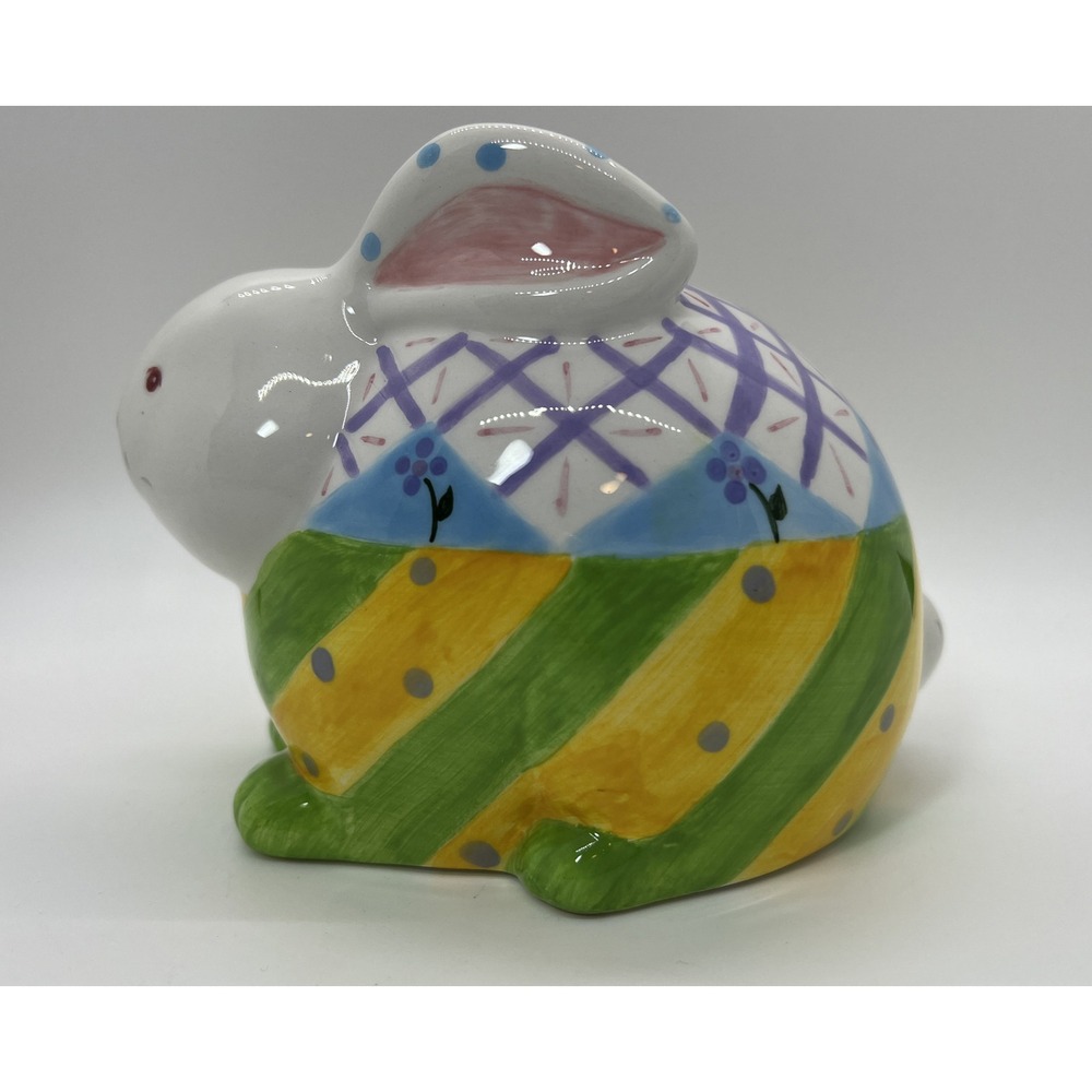 Ganz Ceramic Bunny Bank Easter Rabbit Coin Bank Hand Painted Pastel Spring Decor - Picture 3 of 9